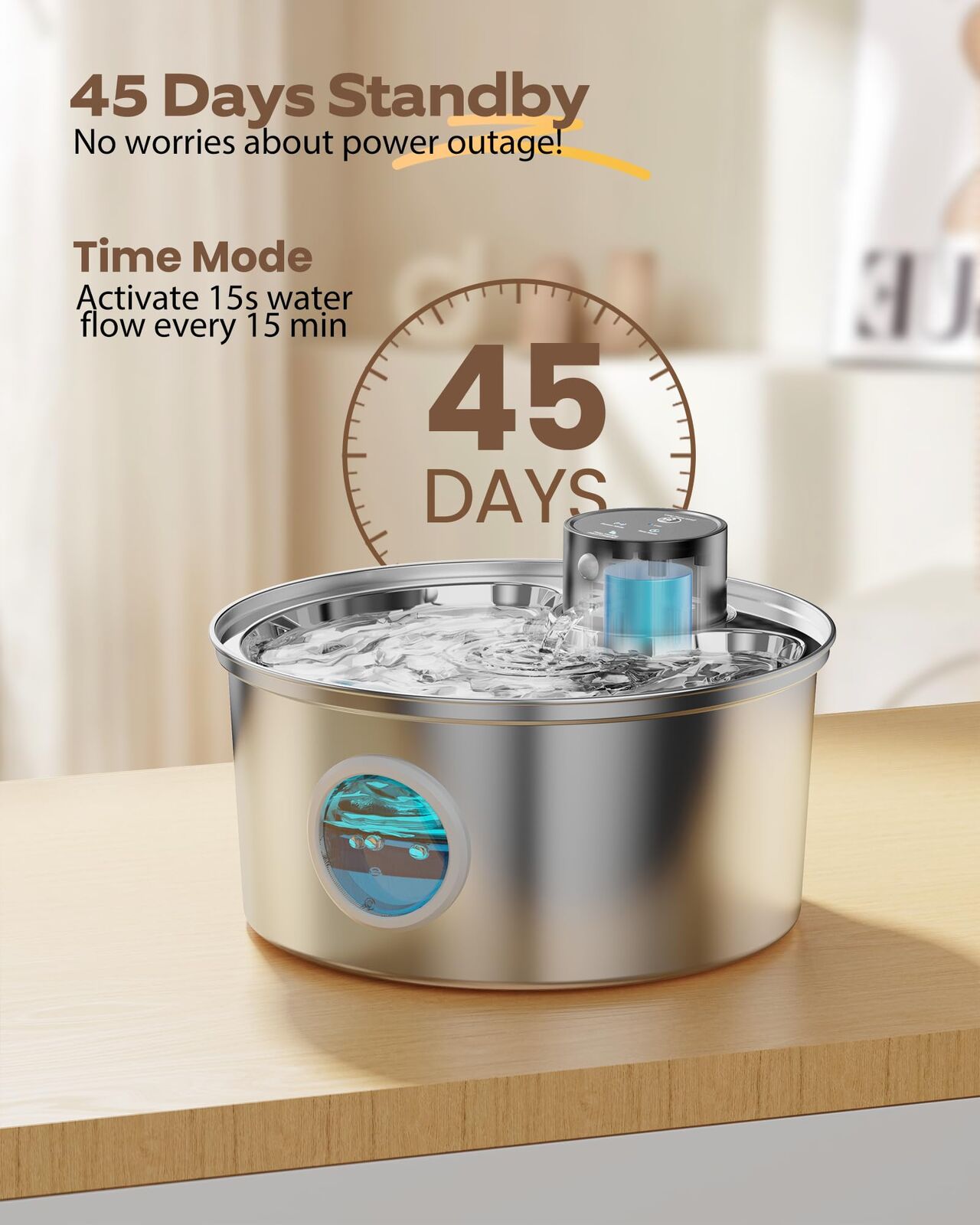 3.2L Wireless Sensor Automatic Electric Pet Water Fountain Dog Cat Stainless Steel Dispenser