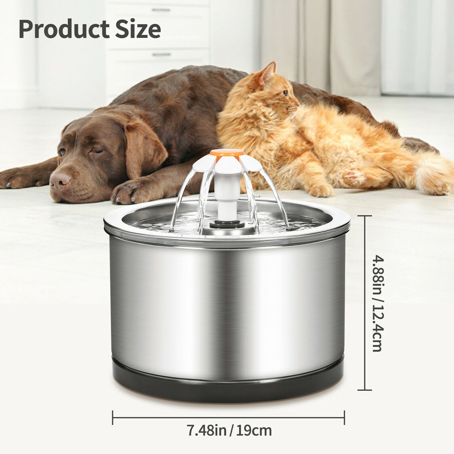 YES4PETS Automatic Electric Pet Water Fountain Dog Cat Stainless Steel Feeder Bowl Dispenser 9x Filters