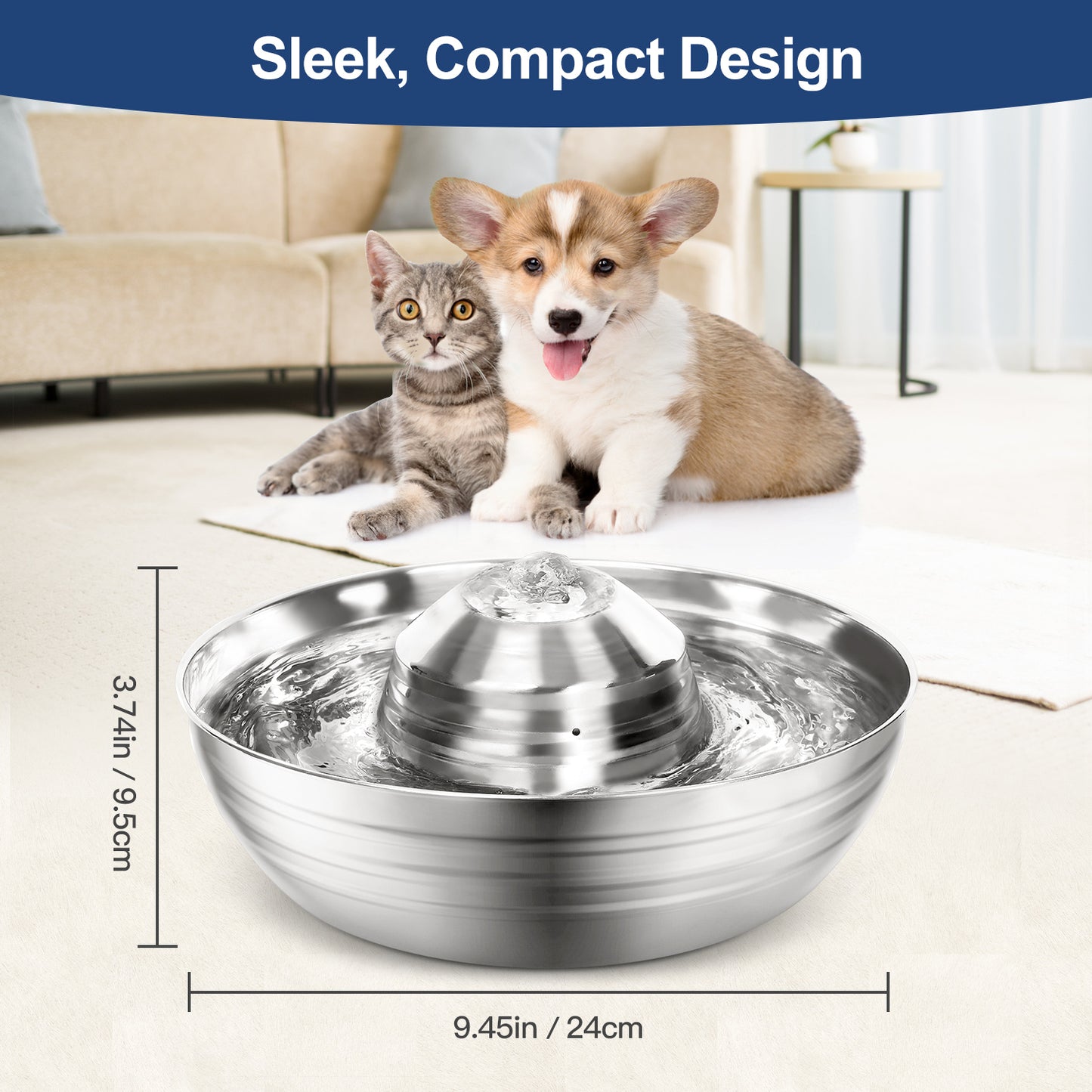 YES4PETS 2L Automatic Electric Pet Water Fountain Dog Cat Stainless Steel Feeder Bowl Dispenser 33x Filters