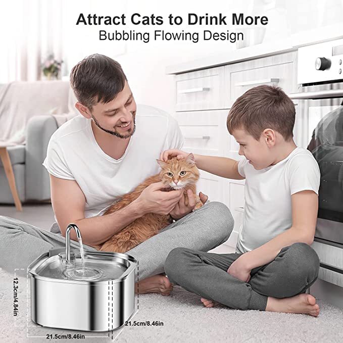 YES4PETS 3.2L Automatic Electric Pet Water Fountain Dog Cat Stainless Steel Dispenser with 17x Filters