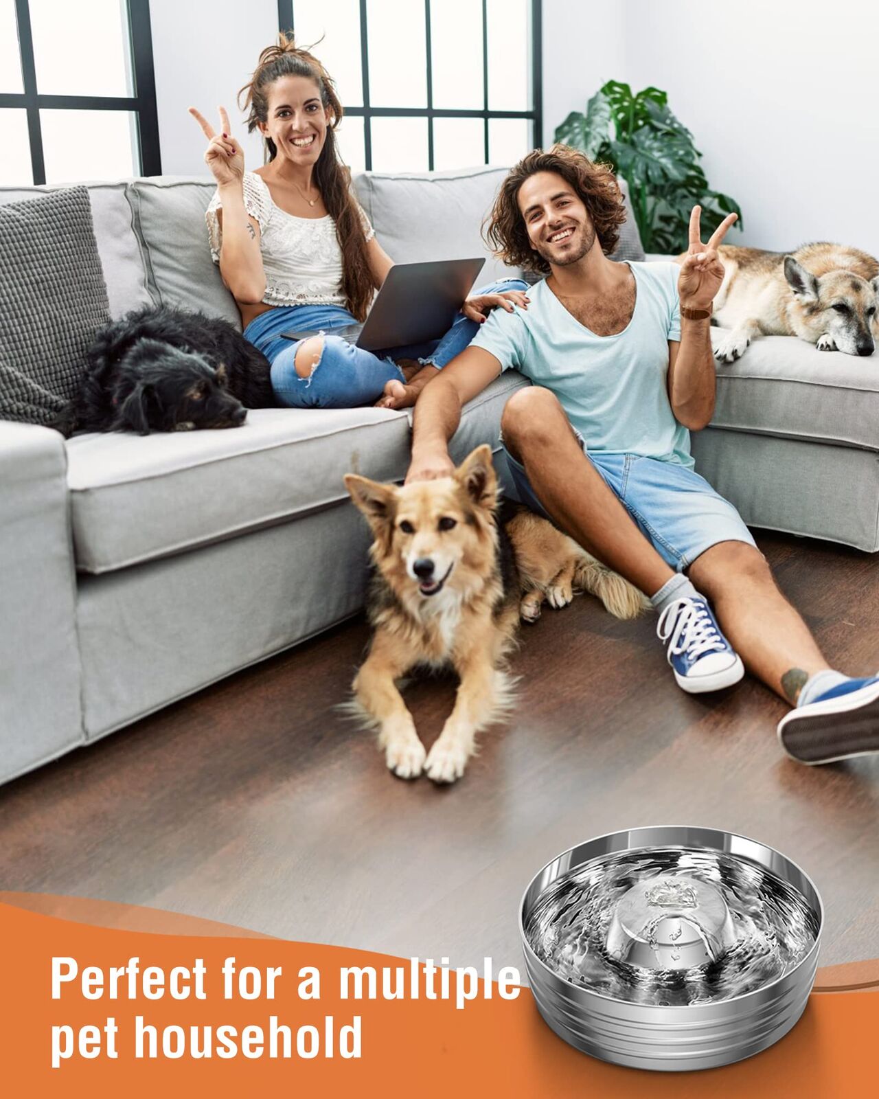 YES4PETS 3.78L Automatic Electric Pet Water Fountain Dog Cat Stainless Steel Feeder Bowl Dispenser