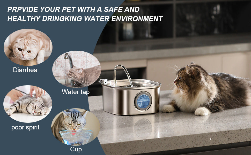 YES4PETS 3.2L Automatic Electric Pet Water Fountain Dog Cat Stainless Steel Dispenser with 17x Filters