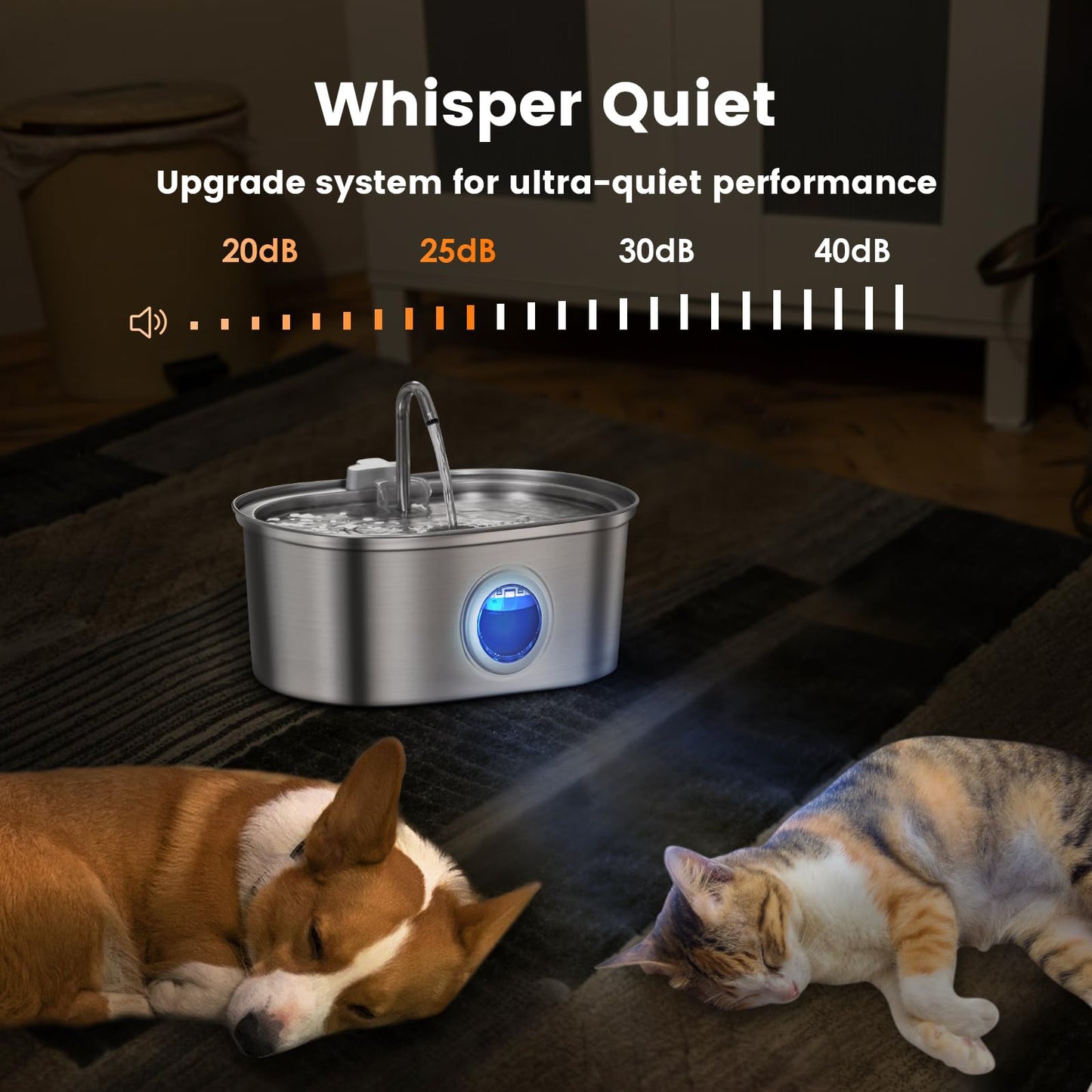 YES4PETS 3.2L Automatic Electric Pet Water Fountain Dog Cat Stainless Steel Feeder Bowl Dispenser Oval