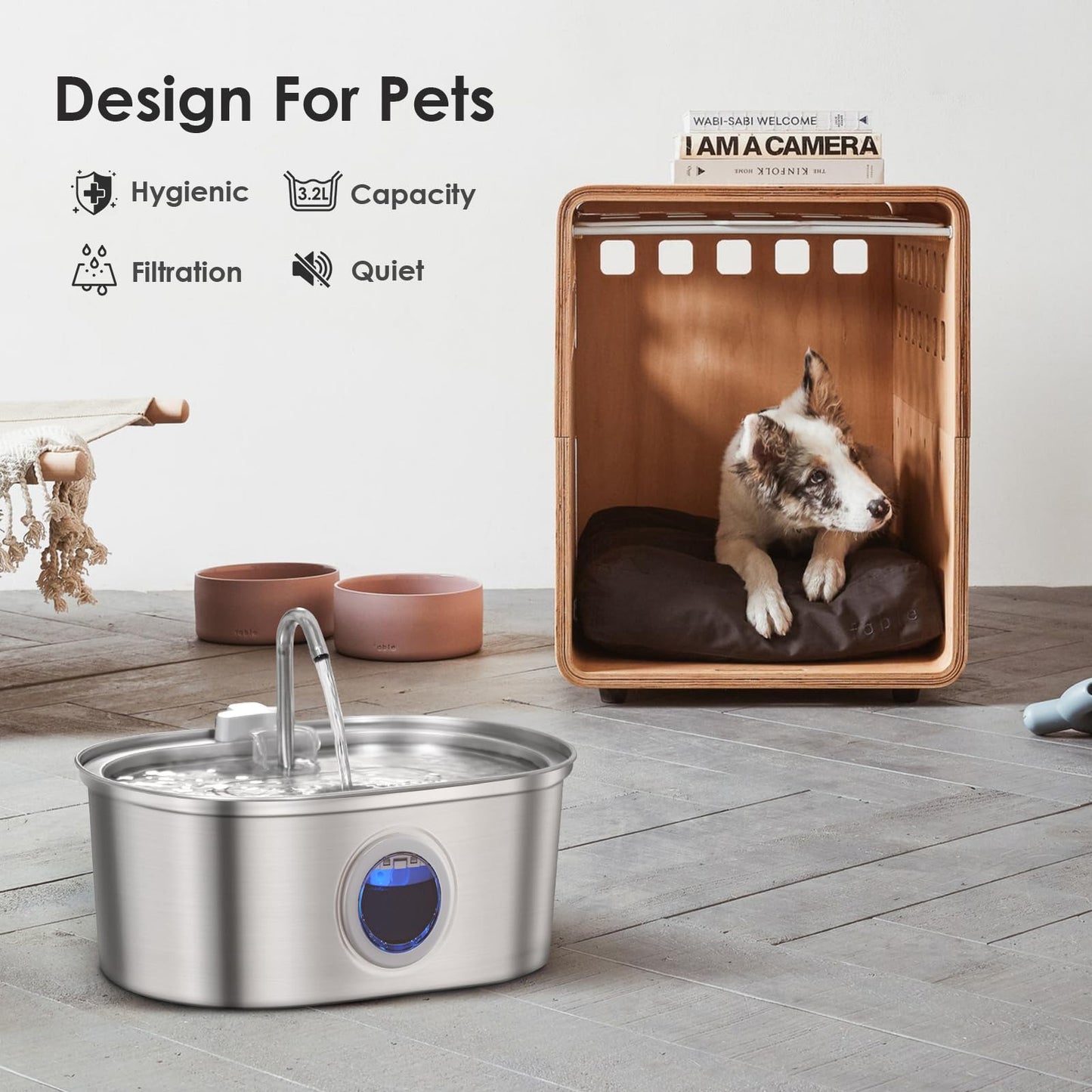 YES4PETS 3.2L Automatic Electric Pet Water Fountain Dog Cat Stainless Steel Feeder Bowl Dispenser Oval