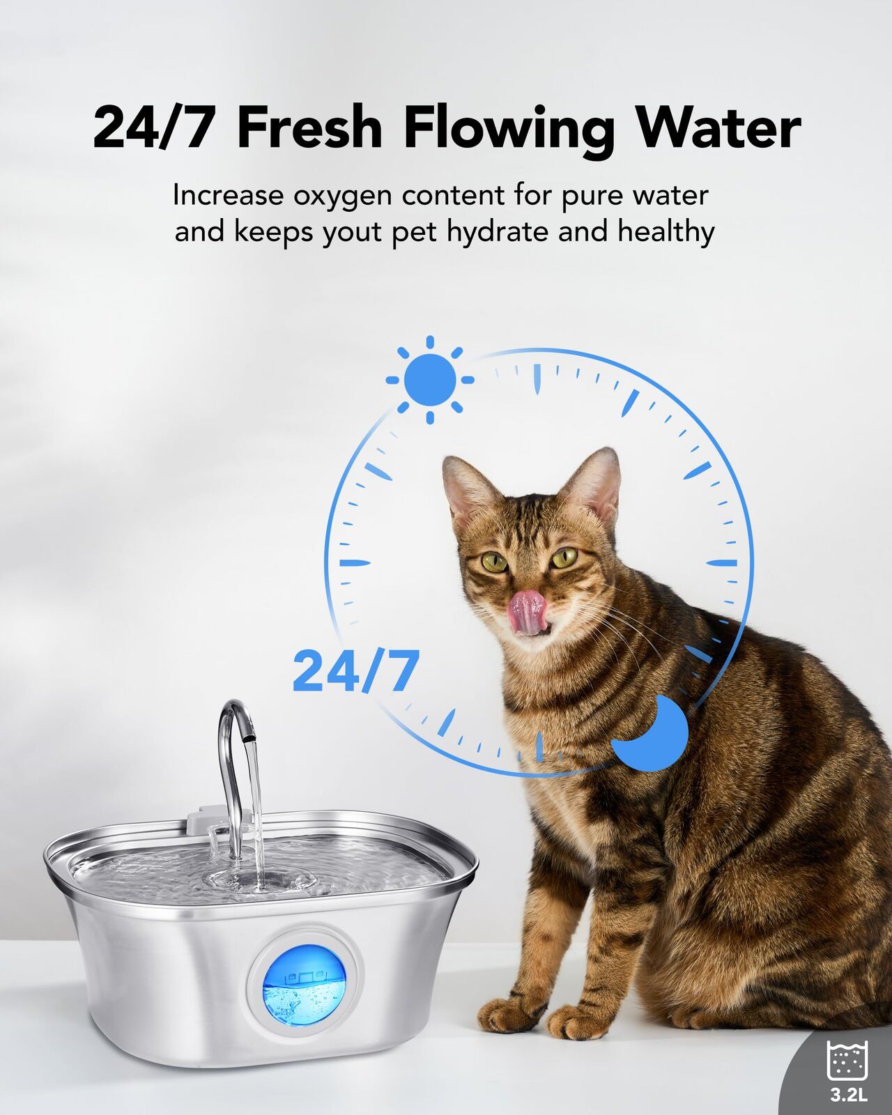 YES4PETS 3.2L Automatic Electric Pet Water Fountain Dispenser Dog Cat Stainless Steel with 17x Filters