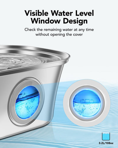 YES4PETS 3.2L Automatic Electric Pet Water Fountain Dispenser Dog Cat Stainless Steel with 17x Filters