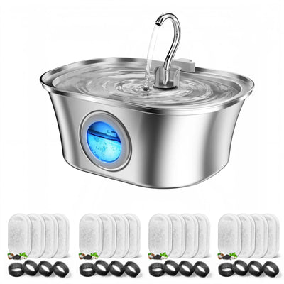 YES4PETS 3.2L Automatic Electric Pet Water Fountain Dispenser Dog Cat Stainless Steel with 17x Filters