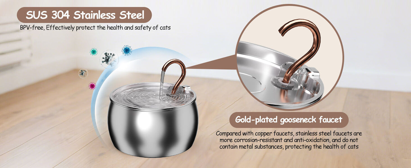 YES4PETS 4L Automatic Electric Pet Water Fountain Dispenser Dog Cat Stainless Steel with 17x Filters