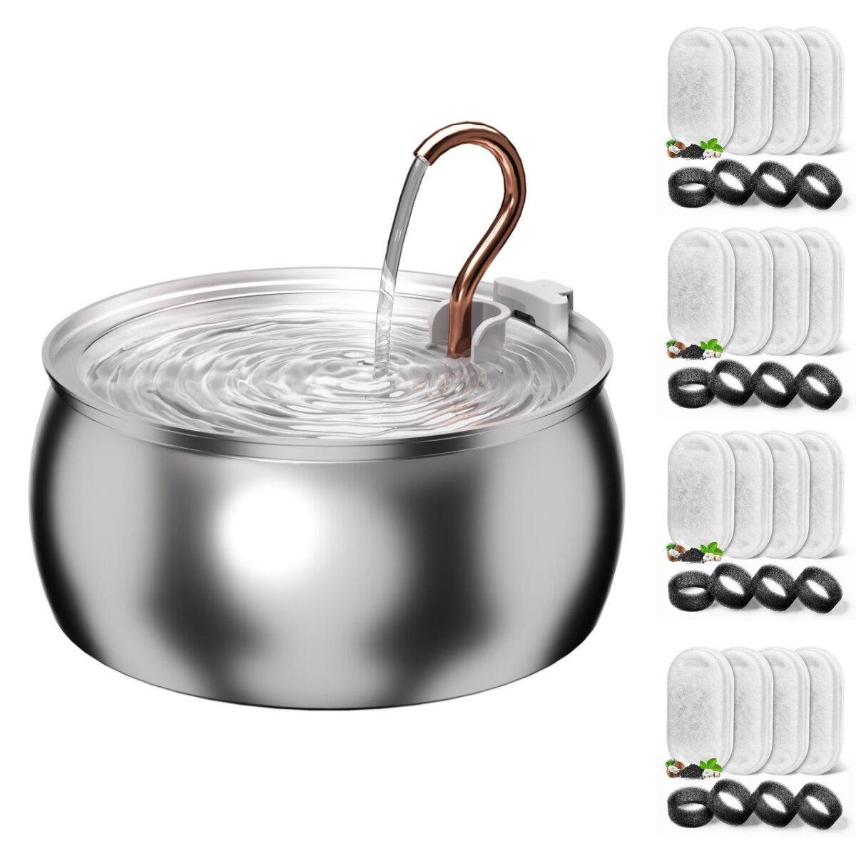 YES4PETS 4L Automatic Electric Pet Water Fountain Dispenser Dog Cat Stainless Steel with 17x Filters