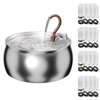 YES4PETS 4L Automatic Electric Pet Water Fountain Dispenser Dog Cat Stainless Steel with 17x Filters