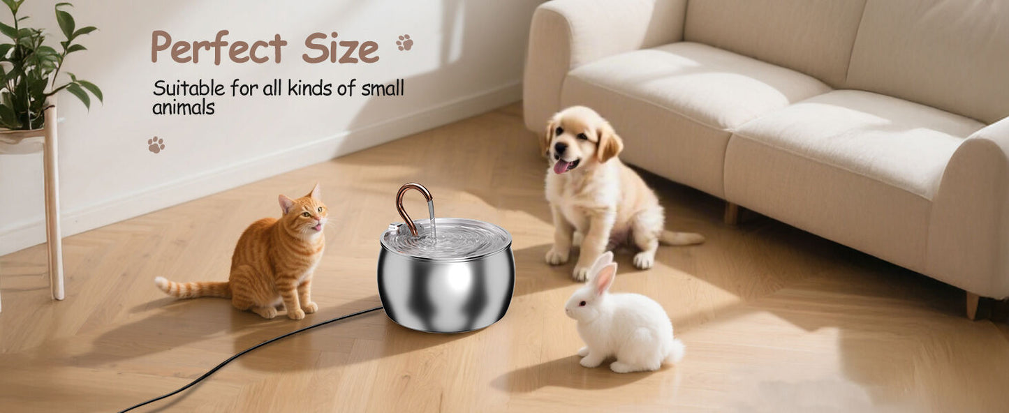YES4PETS 2.5L Automatic Electric Pet Water Fountain Dispenser Dog Cat Stainless Steel with 17x Filters