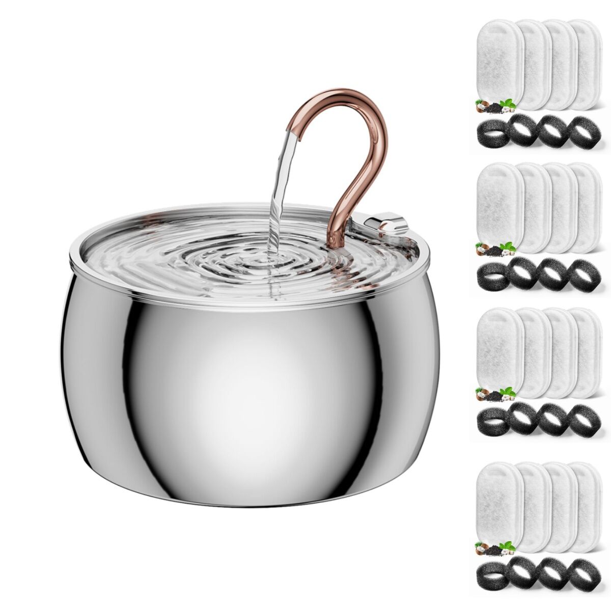 YES4PETS 2.5L Automatic Electric Pet Water Fountain Dispenser Dog Cat Stainless Steel with 17x Filters