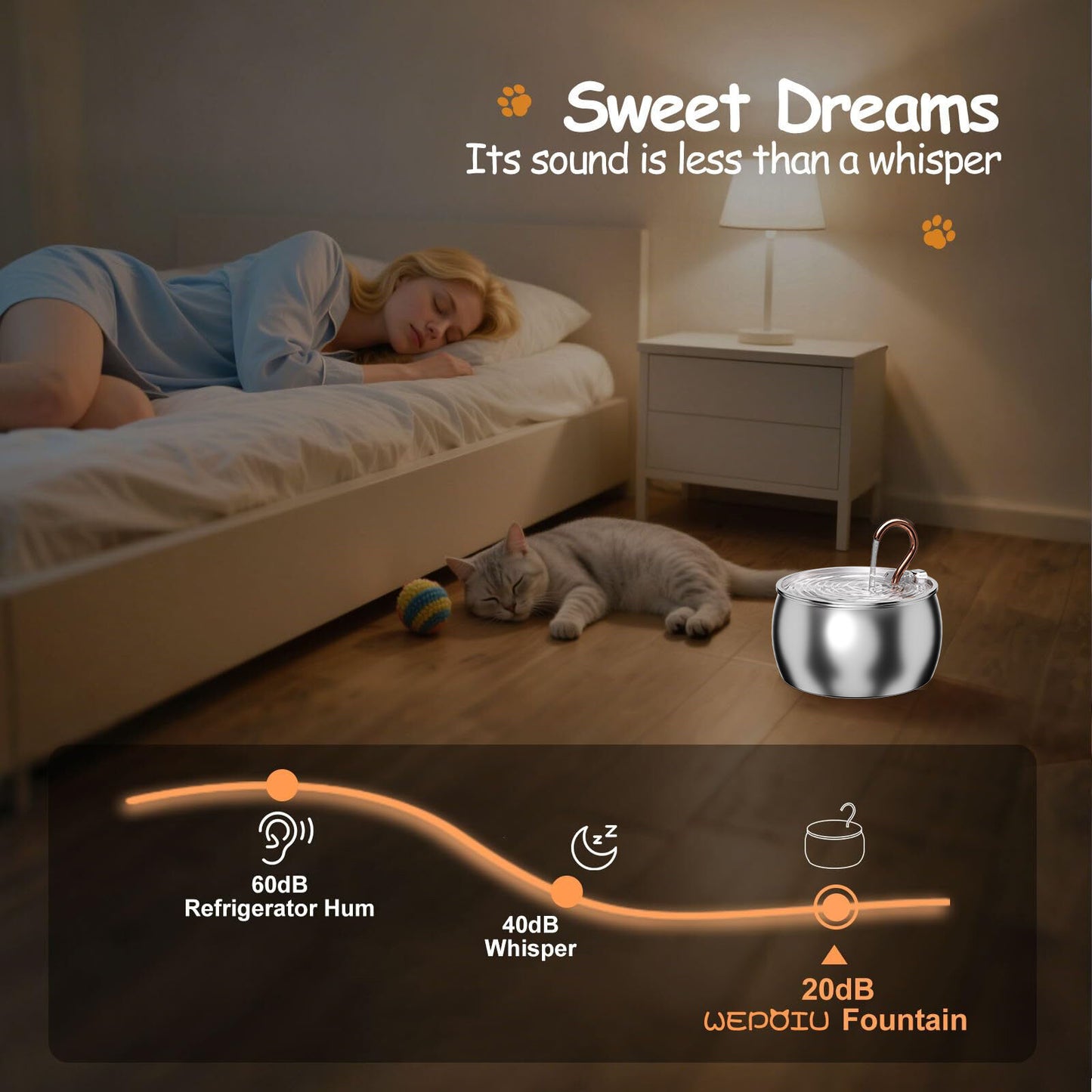 2.5L Automatic Electric Pet Water Fountain Dog Cat Stainless Steel Dispenser Drink Bowl