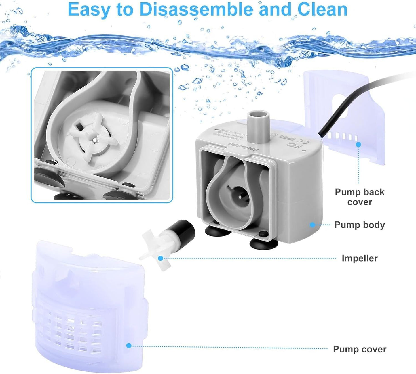 YES4PETS Cat Water Fountain Pump DR-DC Replacement Pump for Pet Water Fountain