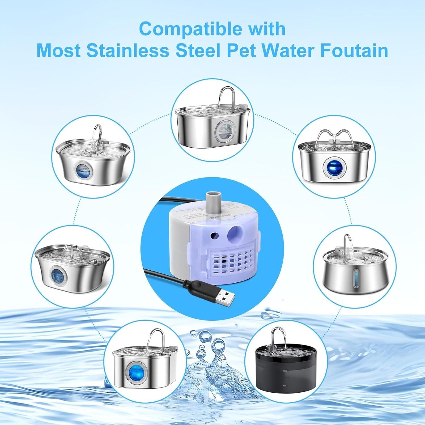 YES4PETS Cat Water Fountain Pump DR-DC Replacement Pump for Pet Water Fountain