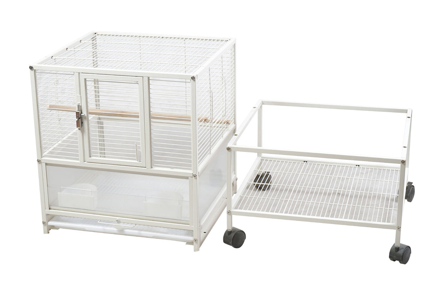 YES4PETS White Bird Transport Budgie Cage Parrot Aviary Carrier With Stand & Wheels