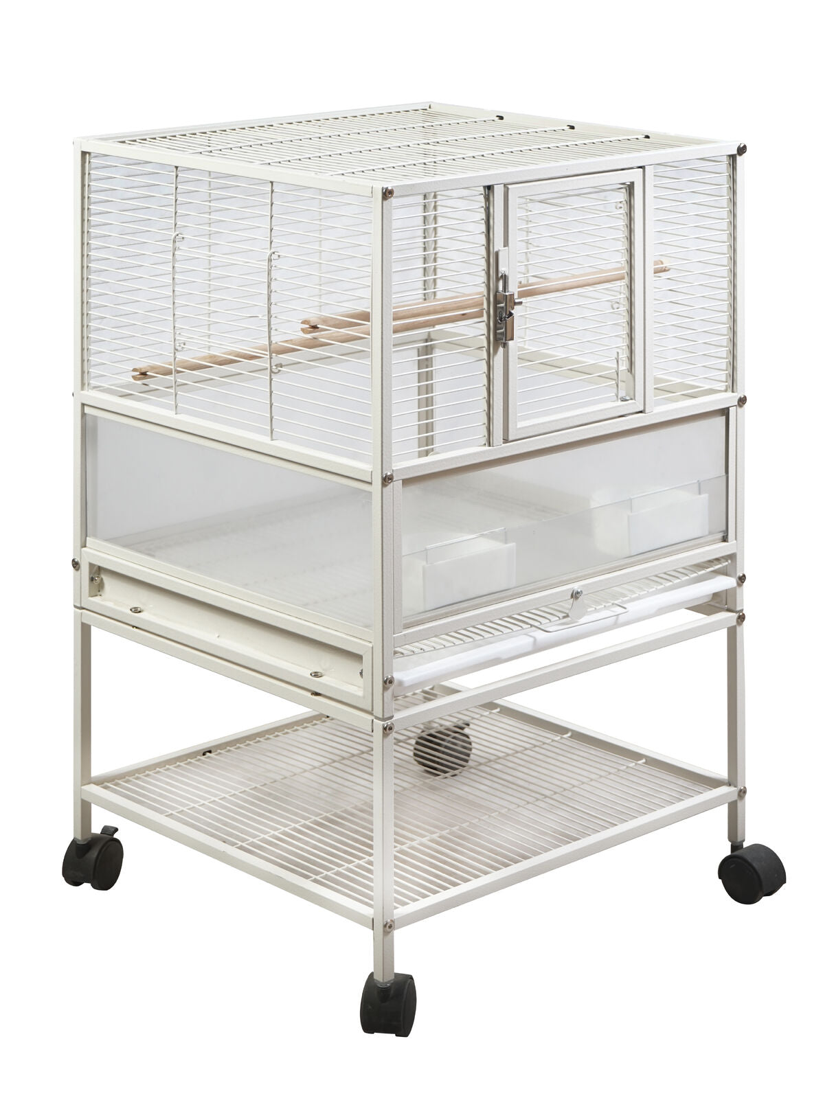 YES4PETS White Bird Transport Budgie Cage Parrot Aviary Carrier With Stand & Wheels