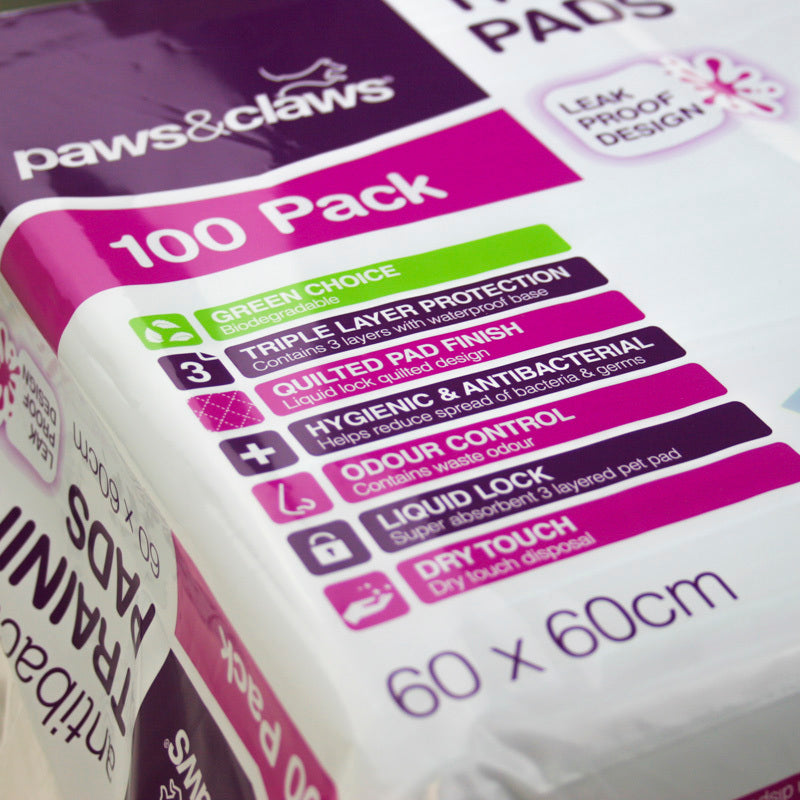 Paws n Claws 100pk 60x60cm Puppy Pet Dog Indoor Toilet Training Pad Pads