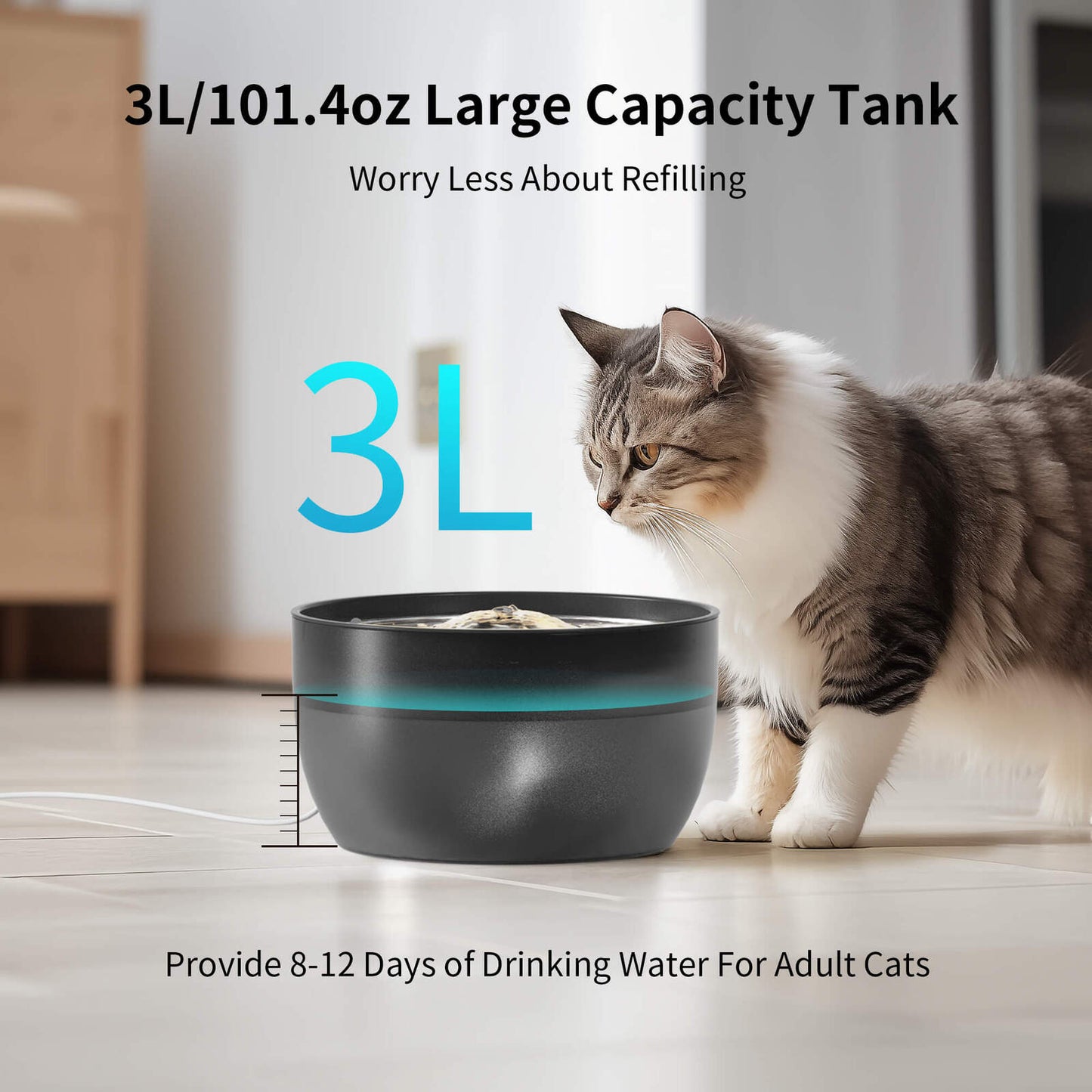 YES4PETS 3L Automatic Electric Pet Water Fountain Dog Cat Black with 17x Filters
