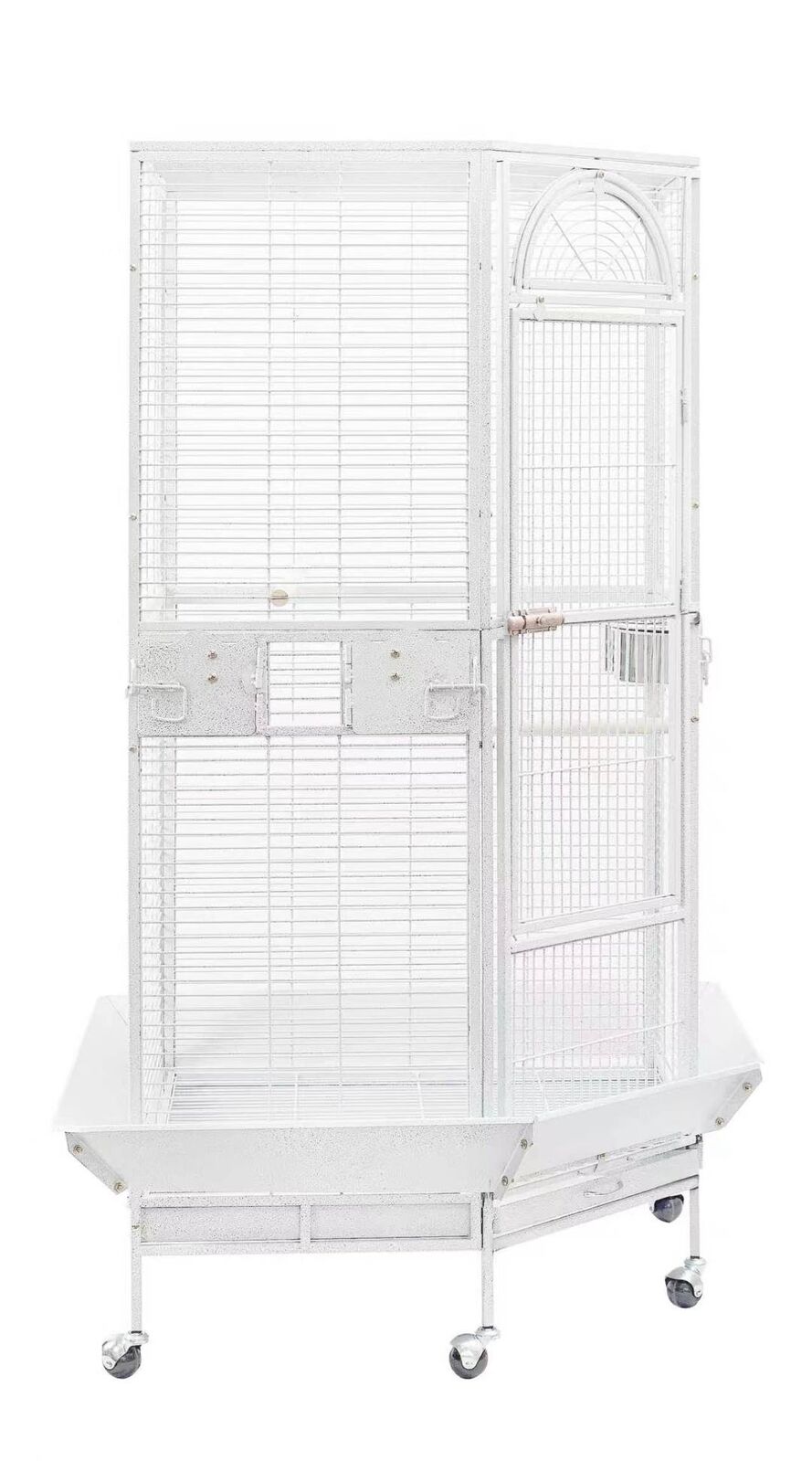 YES4PETS White 161 cm XL Corner Bird Cage Pet Parrot Aviary Perch Castor Wheel Stand With Cover