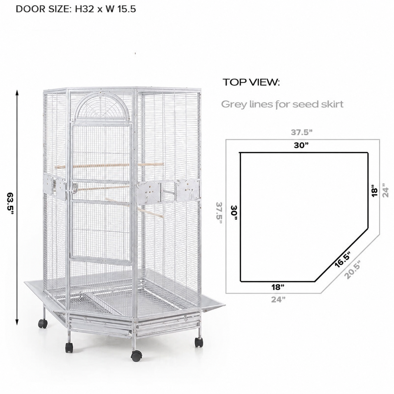 YES4PETS 161 cm XL Corner Bird Cage Pet Parrot Aviary Perch Castor Wheel Stand White