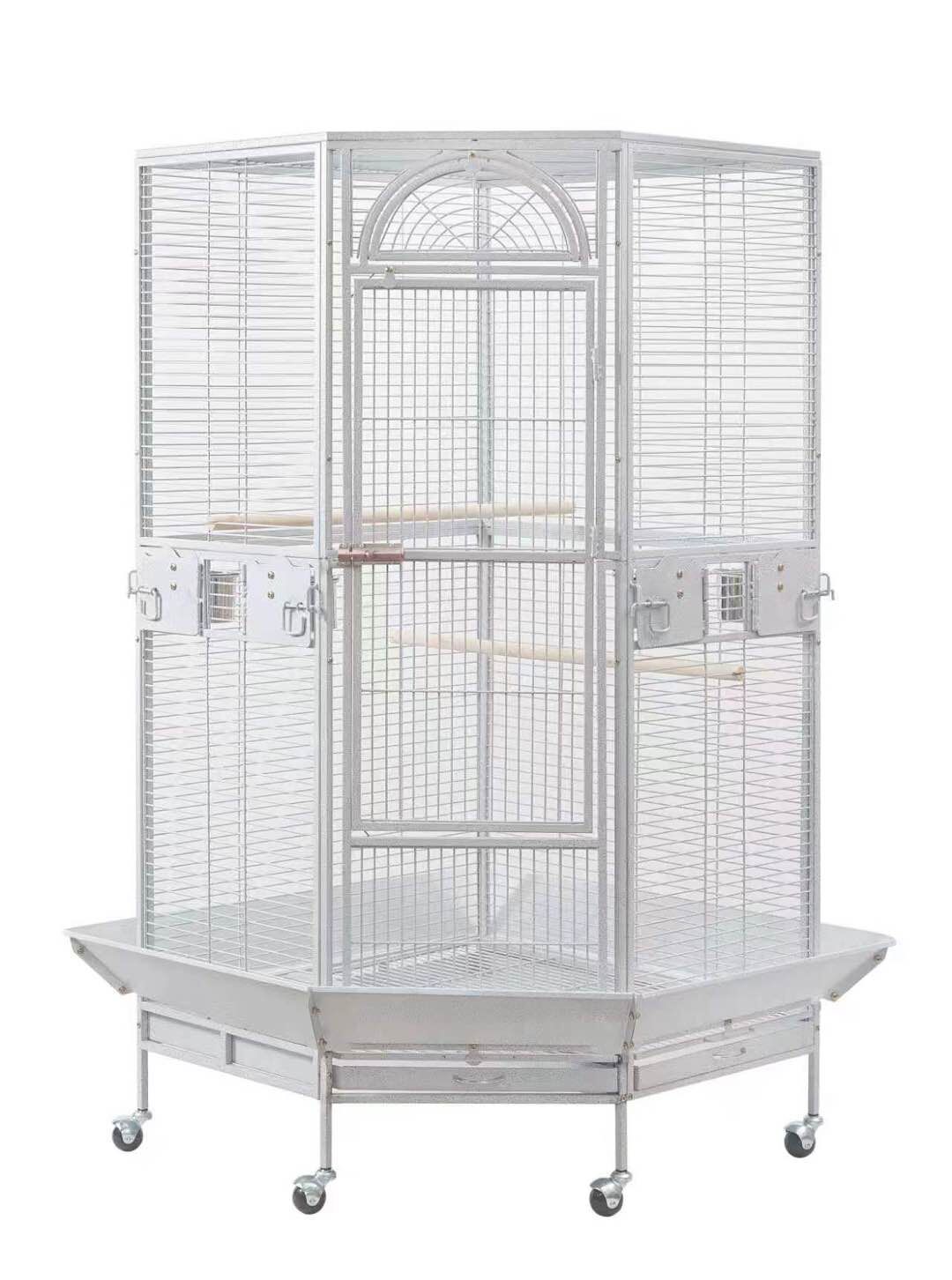 YES4PETS 161 cm XL Corner Bird Cage Pet Parrot Aviary Perch Castor Wheel Stand White