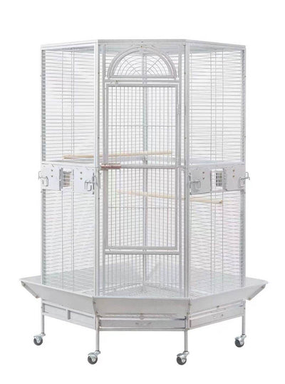 YES4PETS 161 cm XL Corner Bird Cage Pet Parrot Aviary Perch Castor Wheel Stand White